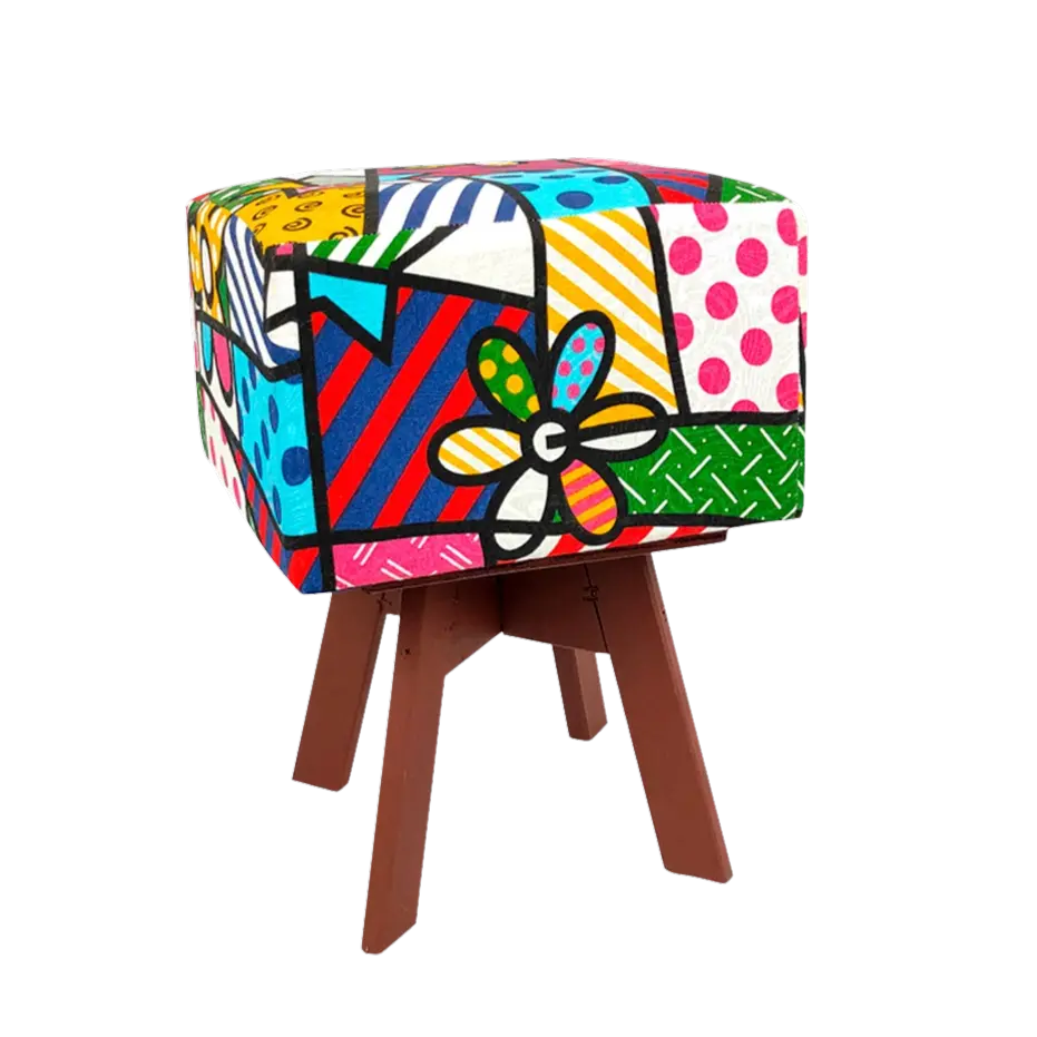 Puff Banqueta Quadrada Estampa Romero Brito